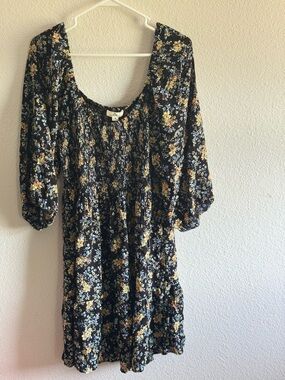 Rip Curl Black Floral Smocked Dress with Yellow & Blue Blooms